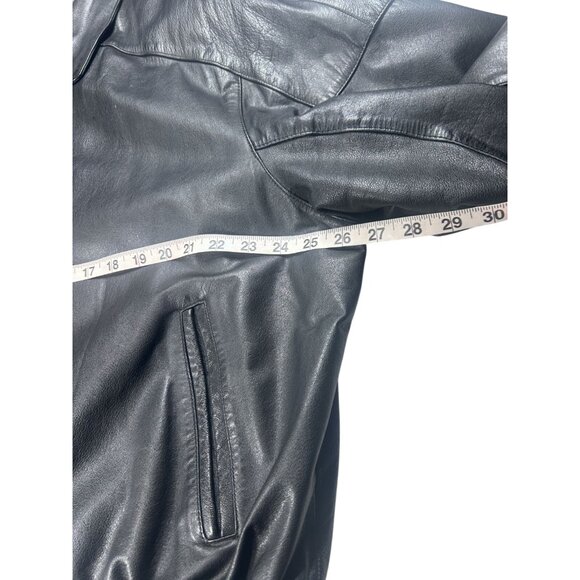 Mens Black Leather Jacket XL Genuine Leather Outer Polyester Lining Elastic Hem - Picture 9 of 15